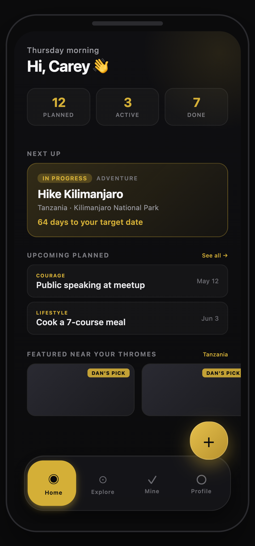 Thromes mobile home dashboard — Next up, Upcoming planned, Featured near your Thromes